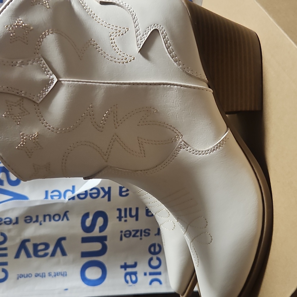 Indigo Cream Ankle Boots with Star Accents